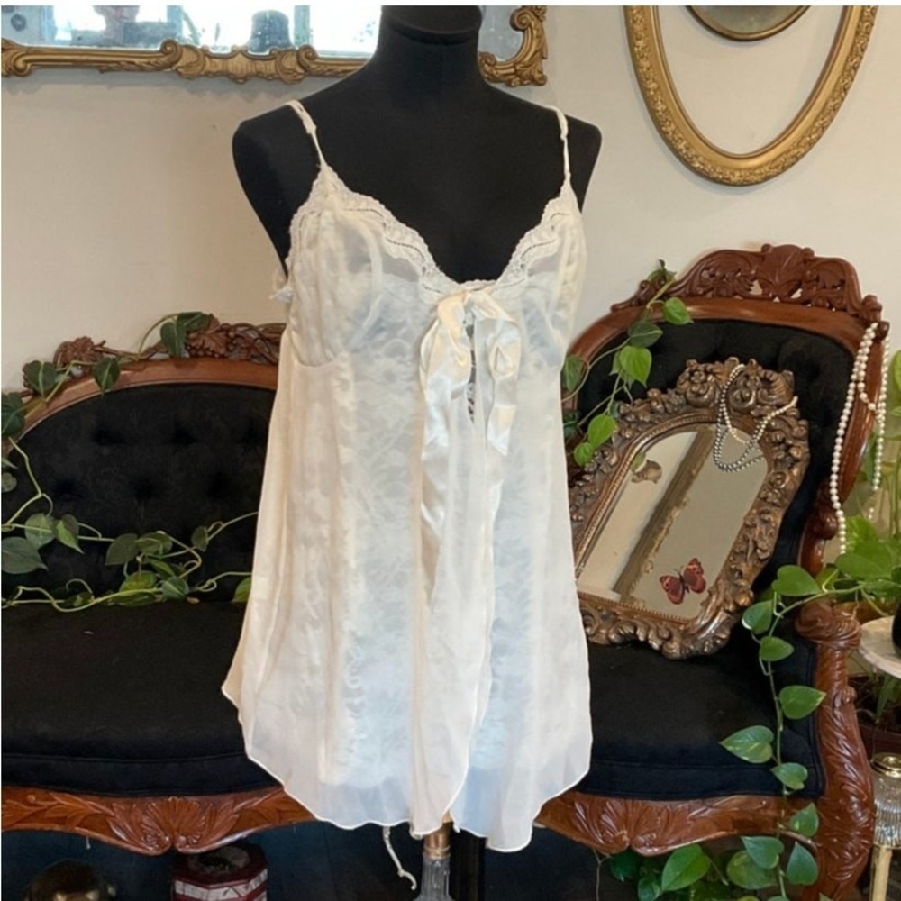 Vintage VTG Victoria's Secret Tie-Front V-Neck Babydoll Size L White
